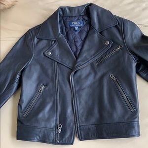 New girls polo butter leather moto jacket